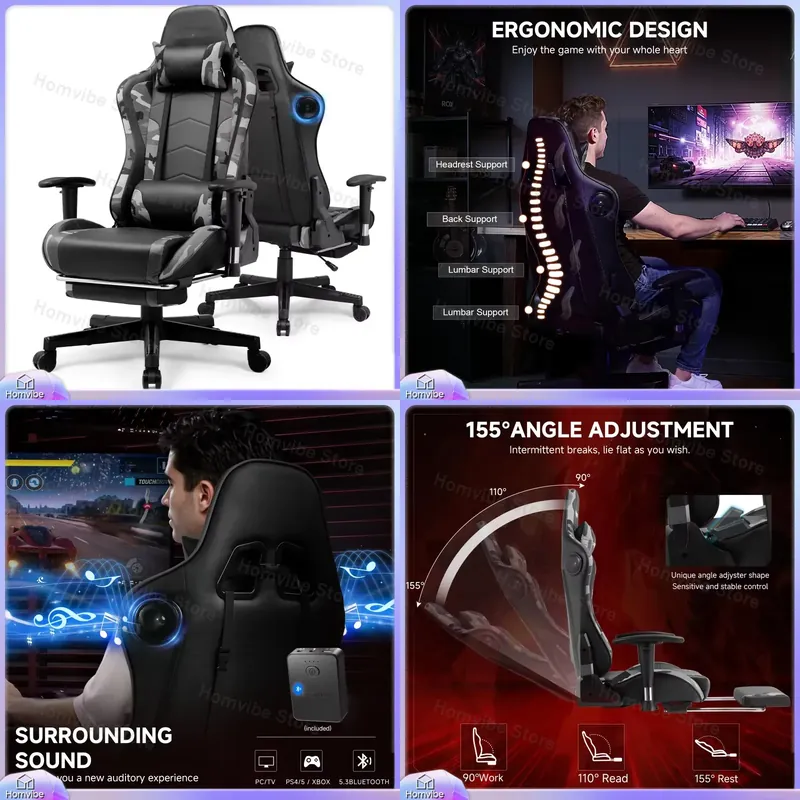 Ergonomic Gaming Chair with Bl - Bluetooth Speaker recension och pris